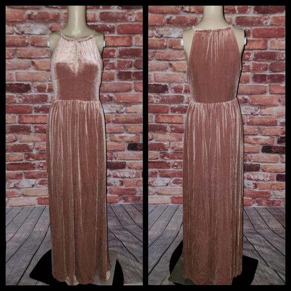 Pink Velvet Maxi Halter Dress Large  NWOT - Picture 3 of 5